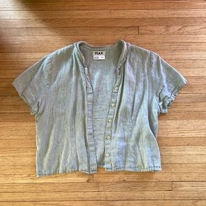 Flax short sleeved top, tan/light green, medium.